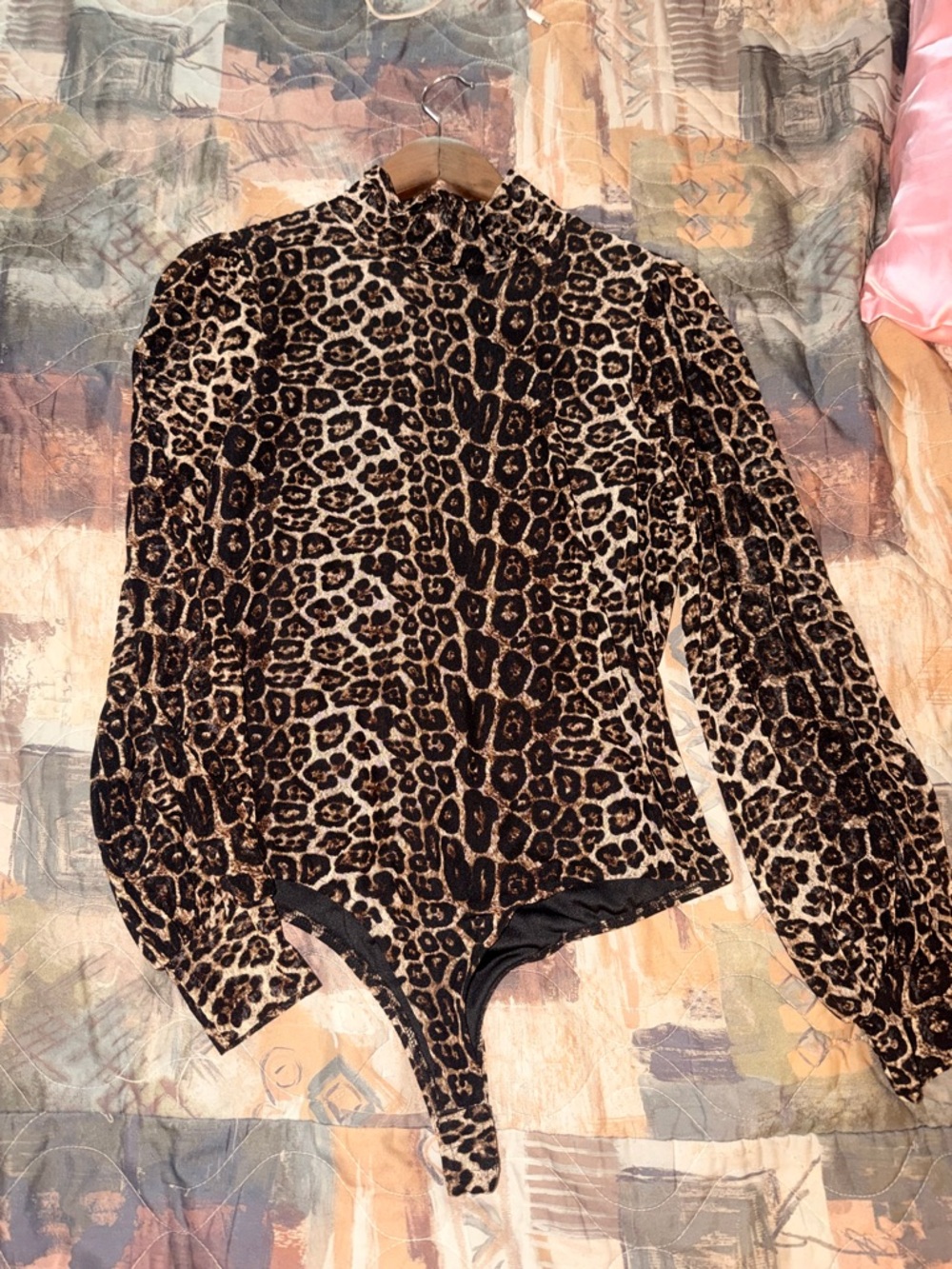 Leopard Print Long-Sleeve Mock Neck Bodysuit - Brown/Black